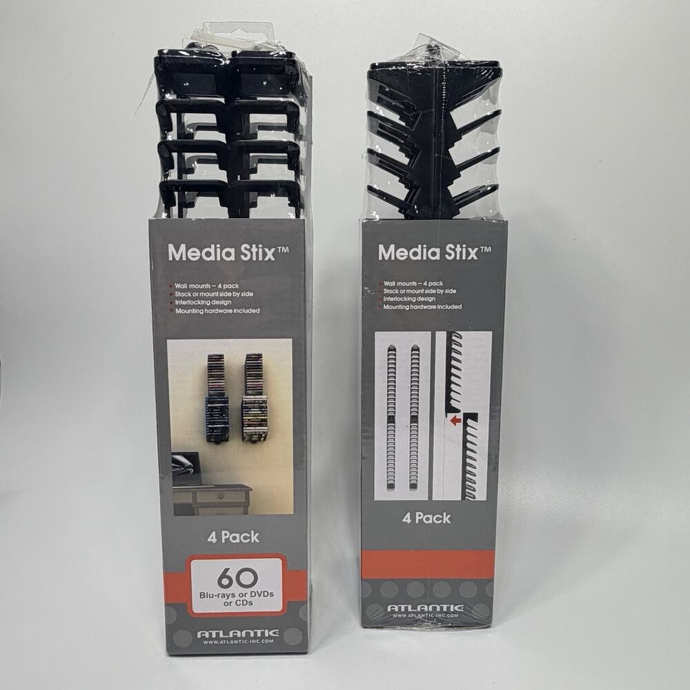 Set 2 Atlantic Media Stix 60 Capacity CD DVD Storage Rack Wall Mount Organizer
